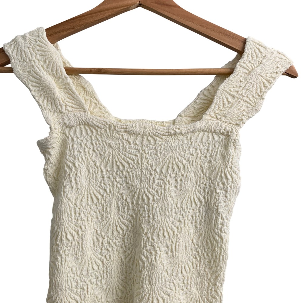 Intimately Free People Ivory Textured Popcorn Tank Top Square Neck M-L 62728985 - Picture 5 of 7
